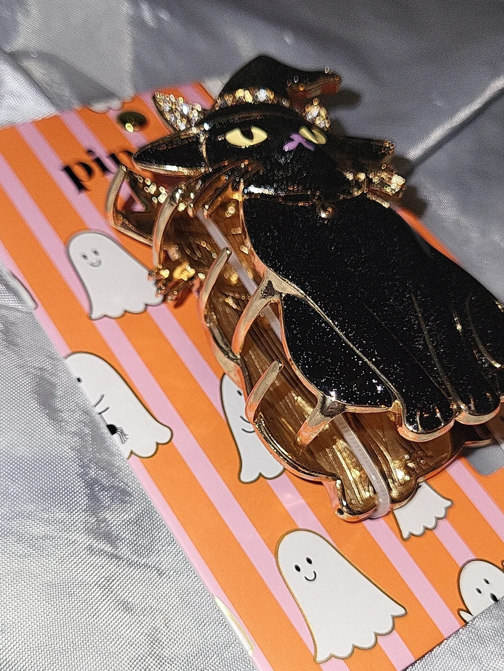 Piper KBlack Glitter Witch Cat Enamel Hair Clip - Halloween